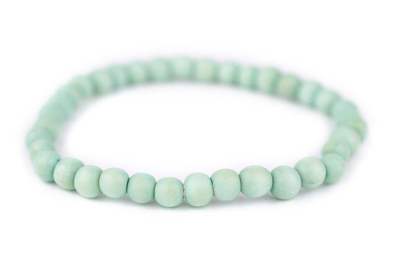 The Bead Chest Wood Stretch Bracelet, Mint Green - Stackable Beaded Jewelry, Unisex for Men & Women